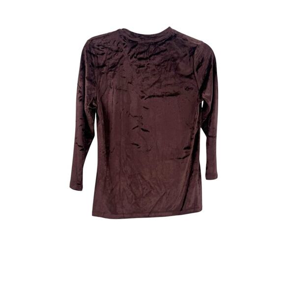 Vince Velour Three-Quarter-Sleeve Crew Neck Top Black Fig Size Medium NWT - Picture 7 of 12
